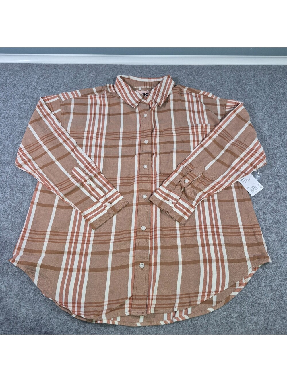 SO Goods For Life Flannel M Brown Plaid Button Up Work Casual NWT